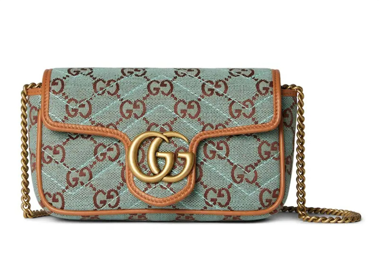 GUCCI 783141 FADAT 4941 淡蓝色和棕色GG帆布 GG超迷你肩背包