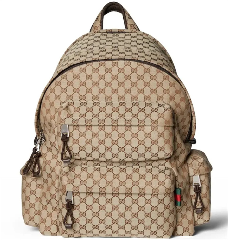 GUCCI 800182 FADSC 9852 米色和乌木色经典GG帆布 饰Gucci标识大号背包