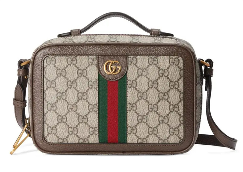 GUCCI 739392 96IWT 8745 米色和乌木色GG Supreme帆布 Ophidia系列 饰织带小号斜挎手袋